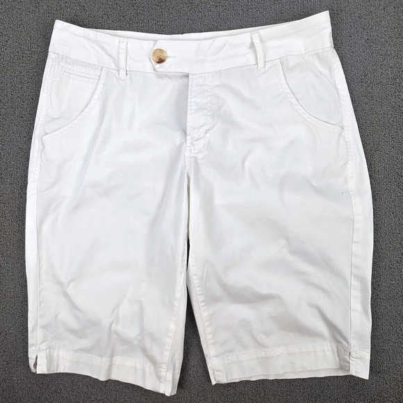 Christopher Blue Pants - Christopher Blue Womens White Stretch Cotton Bermuda Shorts Size 8 Knee Length